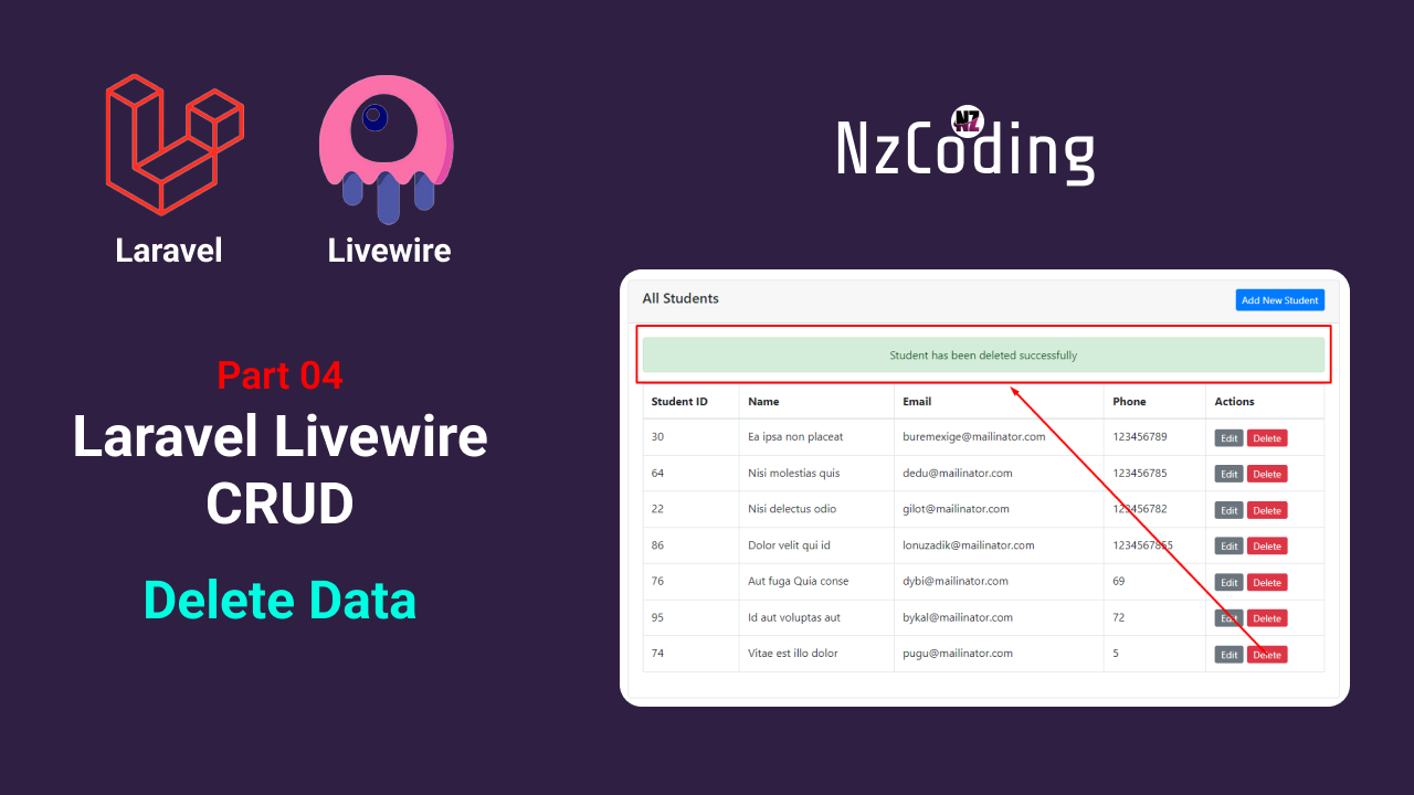 Laravel Livewire Crud - Part 04 (Delete Data)